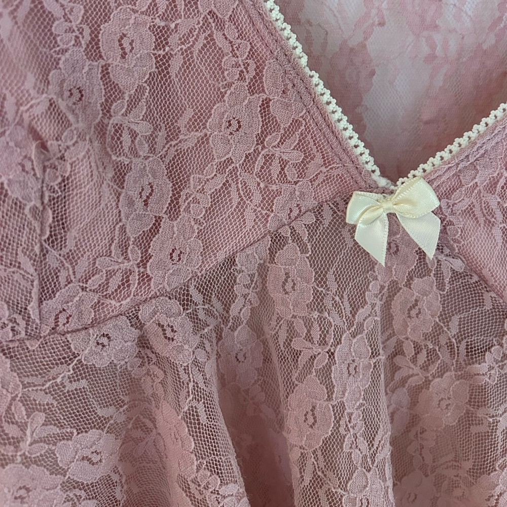 Urban Outfitters Blush Lace Blouse with Cream Bow